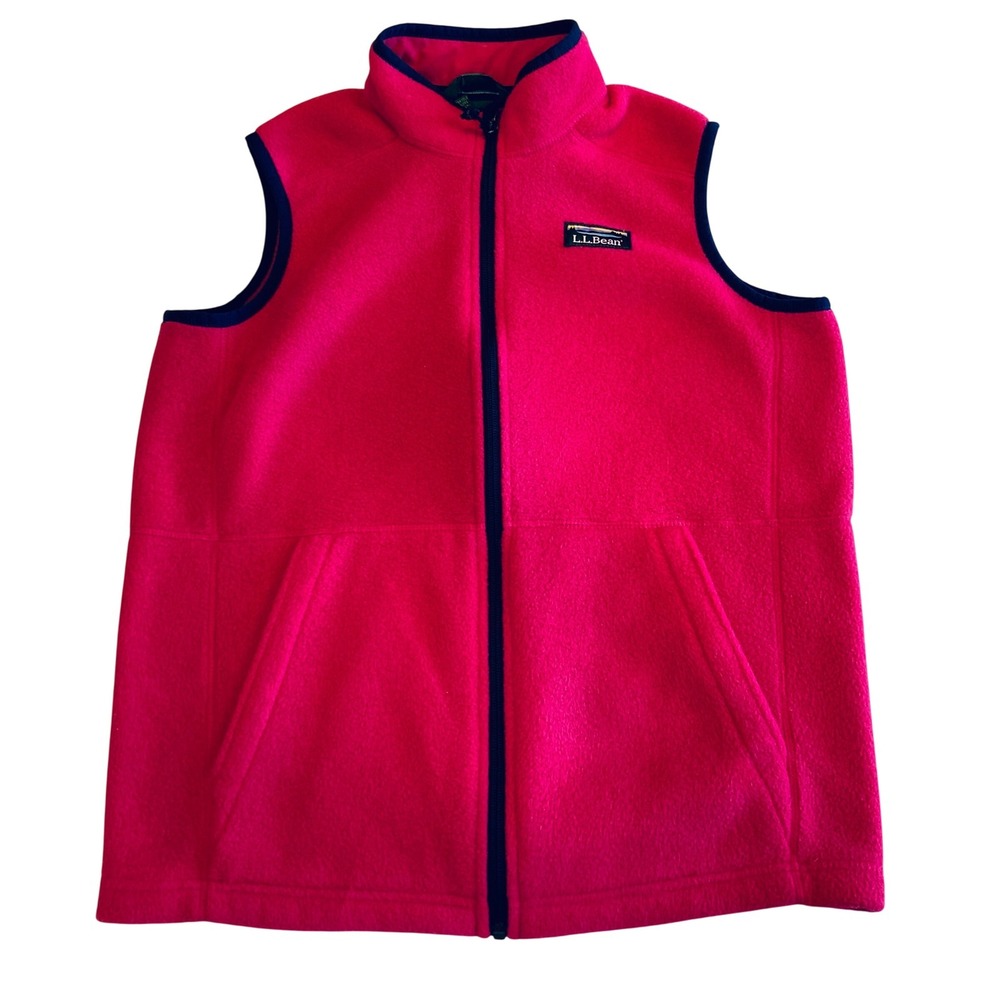 LL Bean Girls Kids Fleece Vest XL 18 Pink Full Zip‎ Mountain Logo Reflective